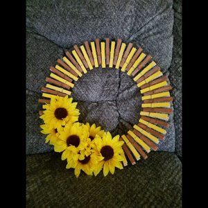 Handmade sunflower clothespin wreath